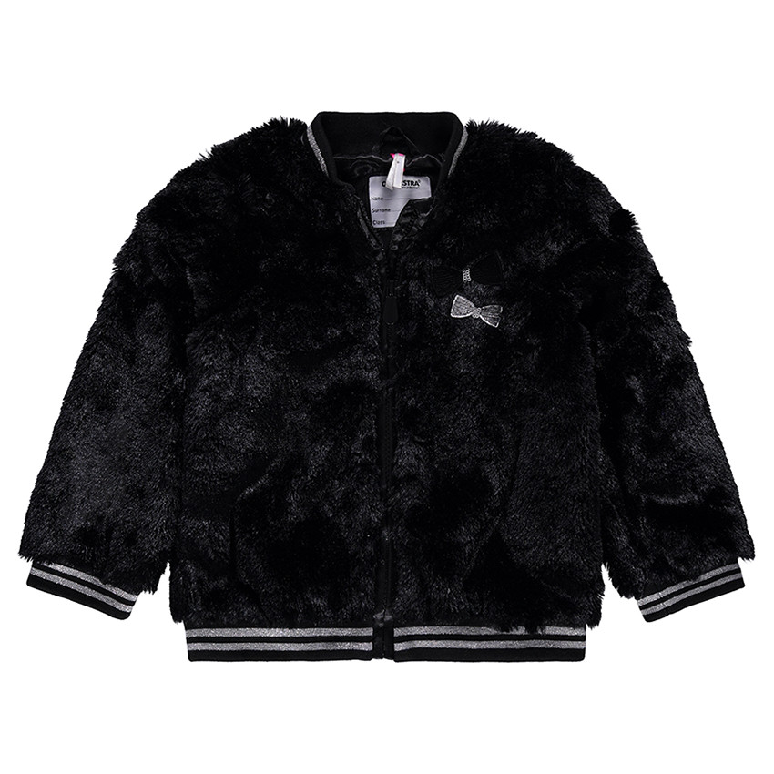 Veste en fausse fourrure reliefée avec noeuds brodés 