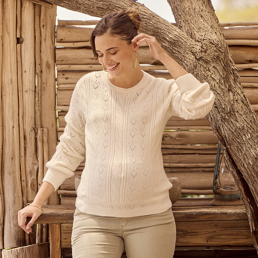 Pull en tricot fantaisie à manches bouffantes pour femme 