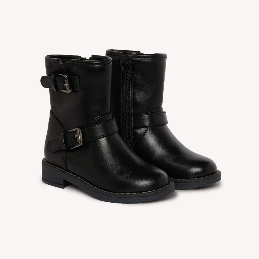 Bottines zippées à boucles en simili cuir pour fille - Noir