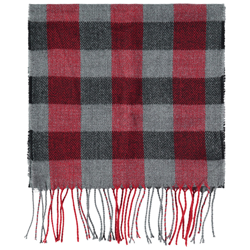 Écharpe à carreaux maille chevrons et franges 