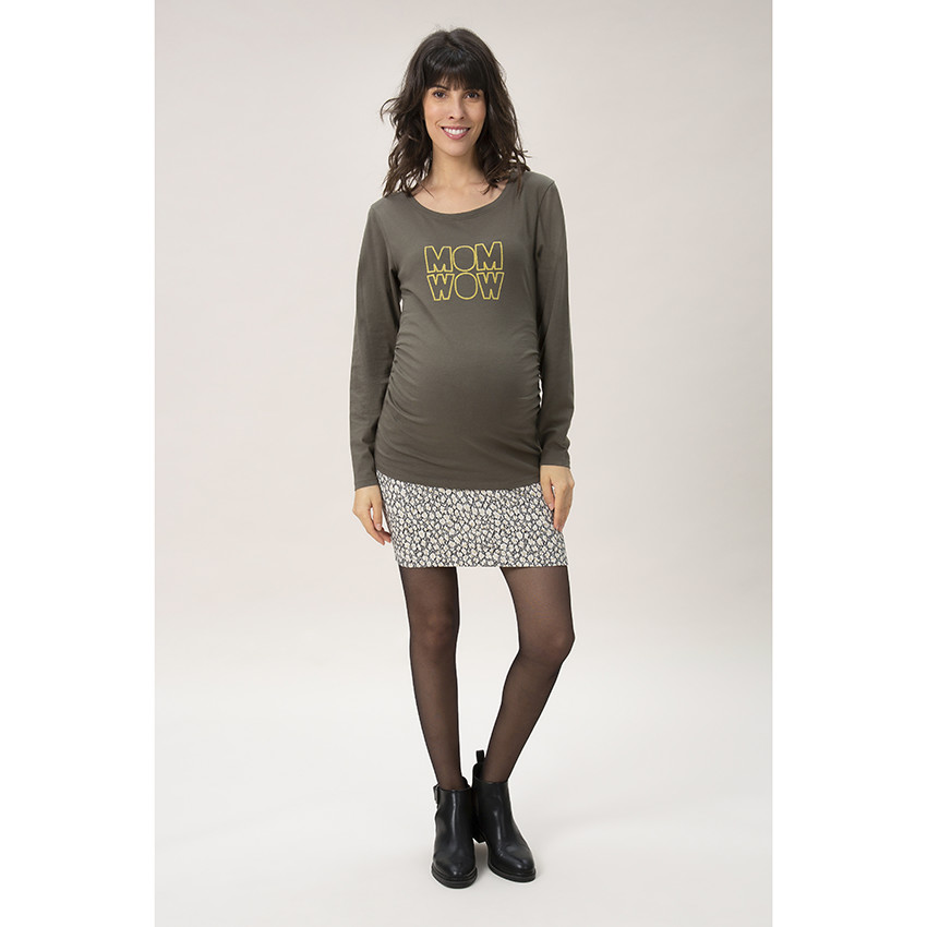 Jupe de grossesse en jacquard avec touches de doré et bandeau haut 