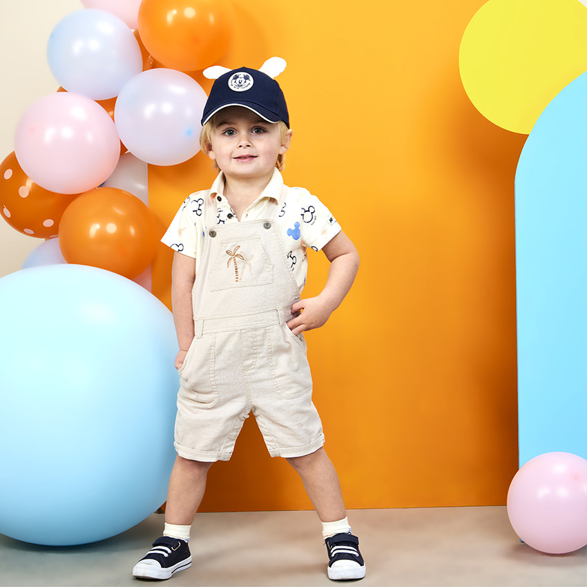 Salopette courte broderie palmiers pour bébé garçon  