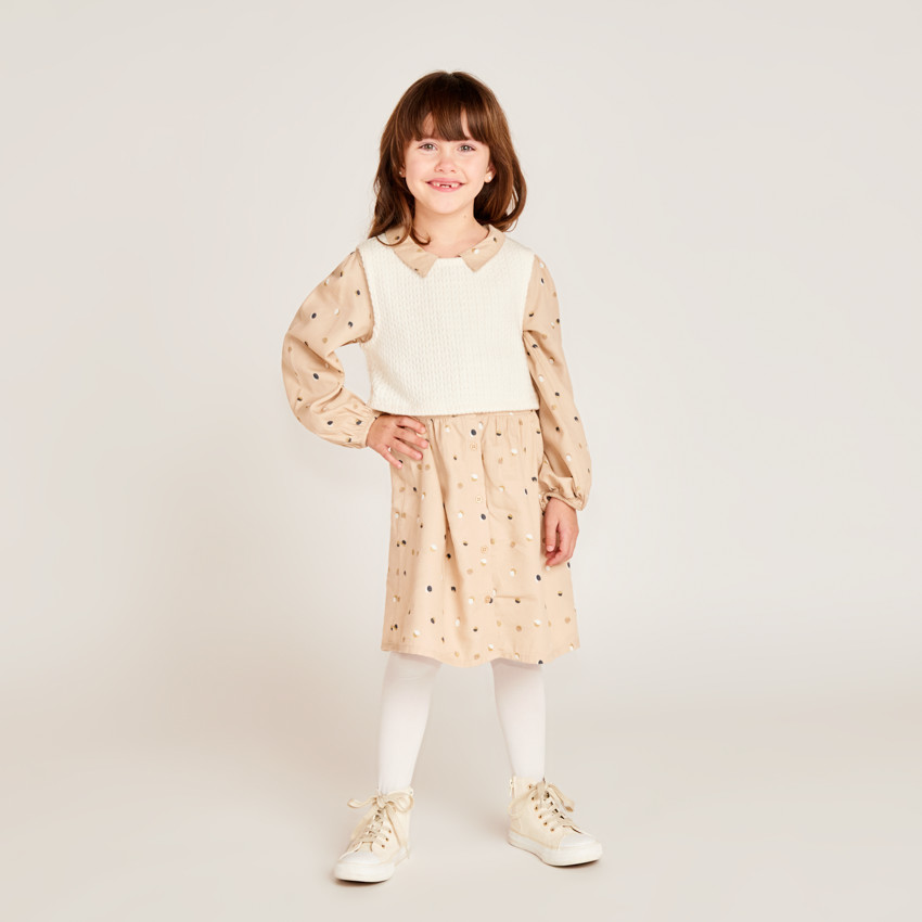 Robe manches longues à pois 2 en 1 pour fille 