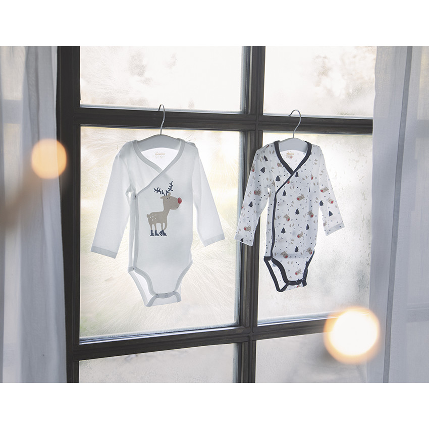 Lot de 2 bodies manches longues esprit Noël pour bébé 