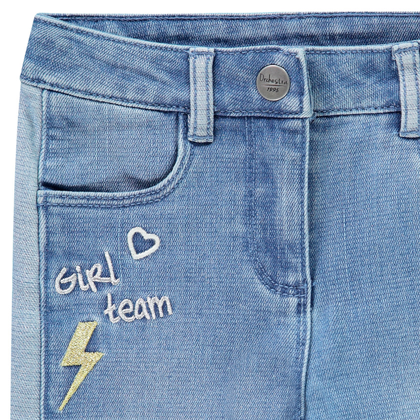 Jean slim à texte brodé pour enfant fille Main Jean slim à texte brodé pour enfant fille