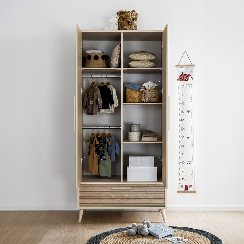 Armoire 2 portes et 1 tiroir Eefje Cashmere Beige/Groovy Chêne 