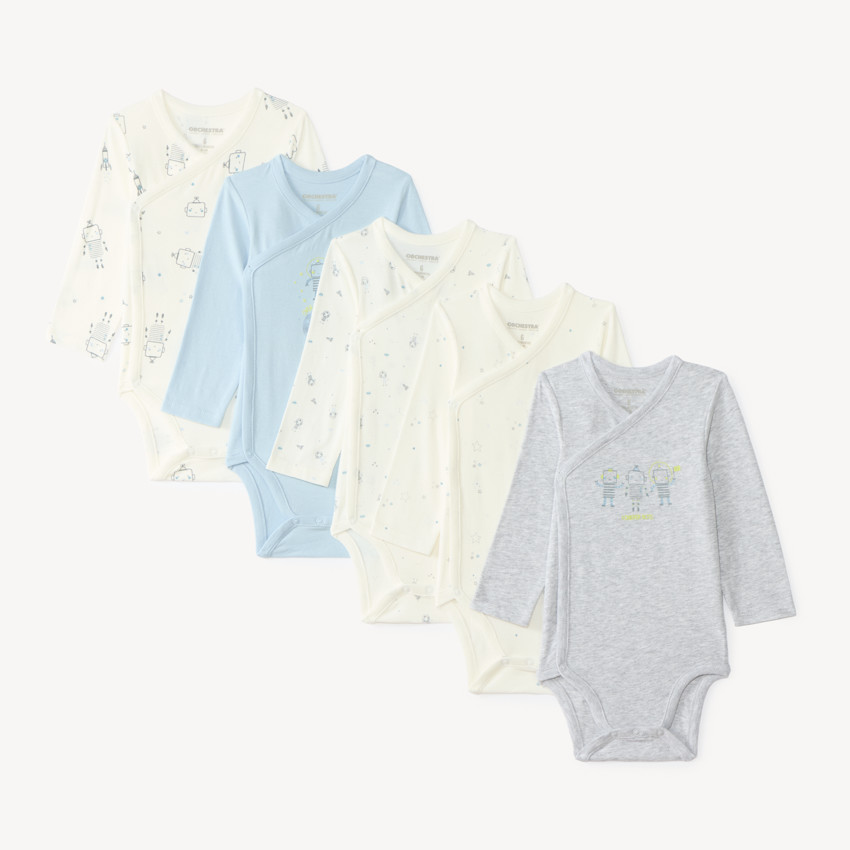 Lot de 5 bodies manches longues bébé garçon motif robot (Finitions différentes selon l'âge) 