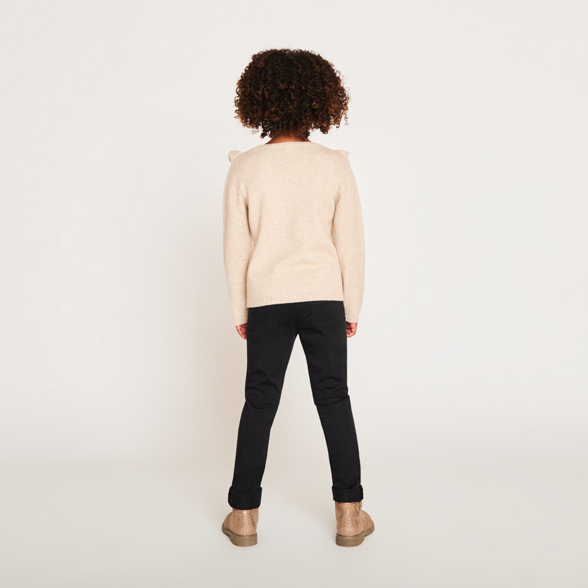 Pull à manches longues en tricot fantaisie avec volants et torsades pour fille 