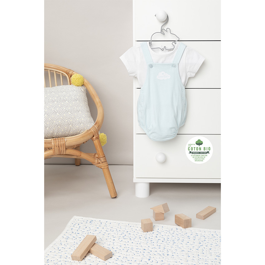 Ensemble t-shirt manches courtes et salopette bleue en coton 