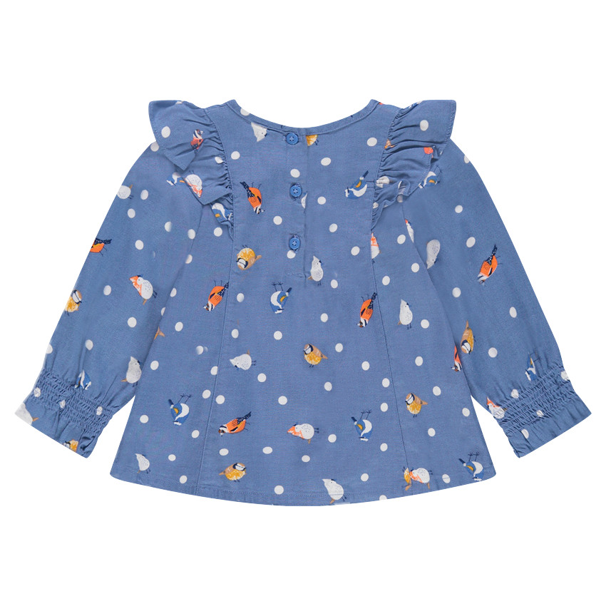 Tunique fluide à volants imprimée oiseaux 