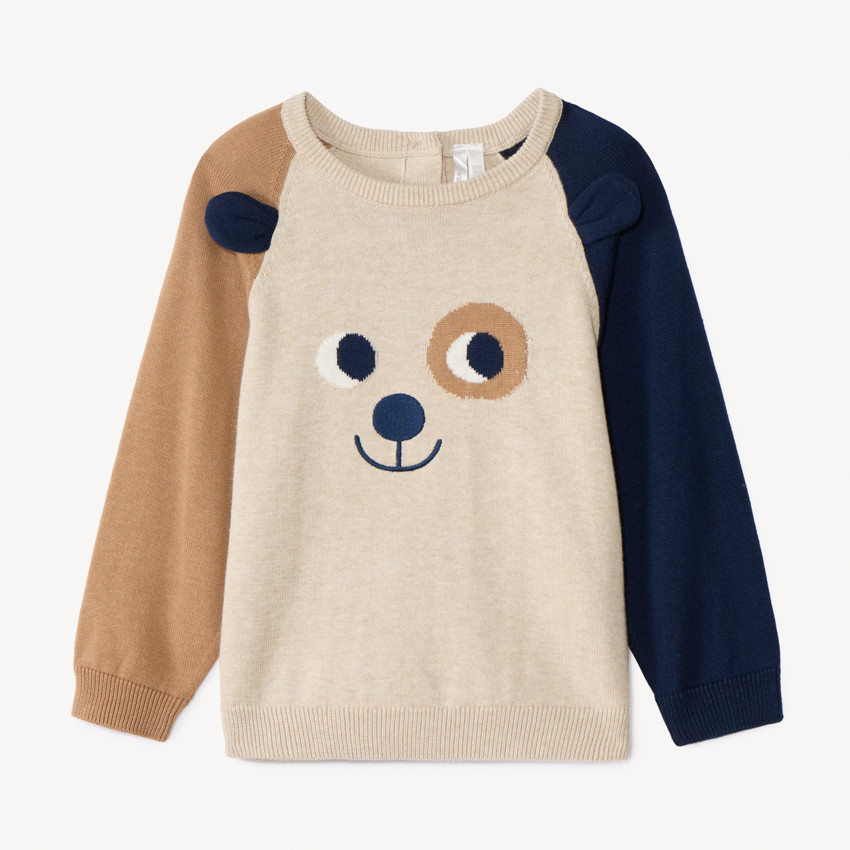 Pull ludique chien en tricot effet color block pour bébé garçon