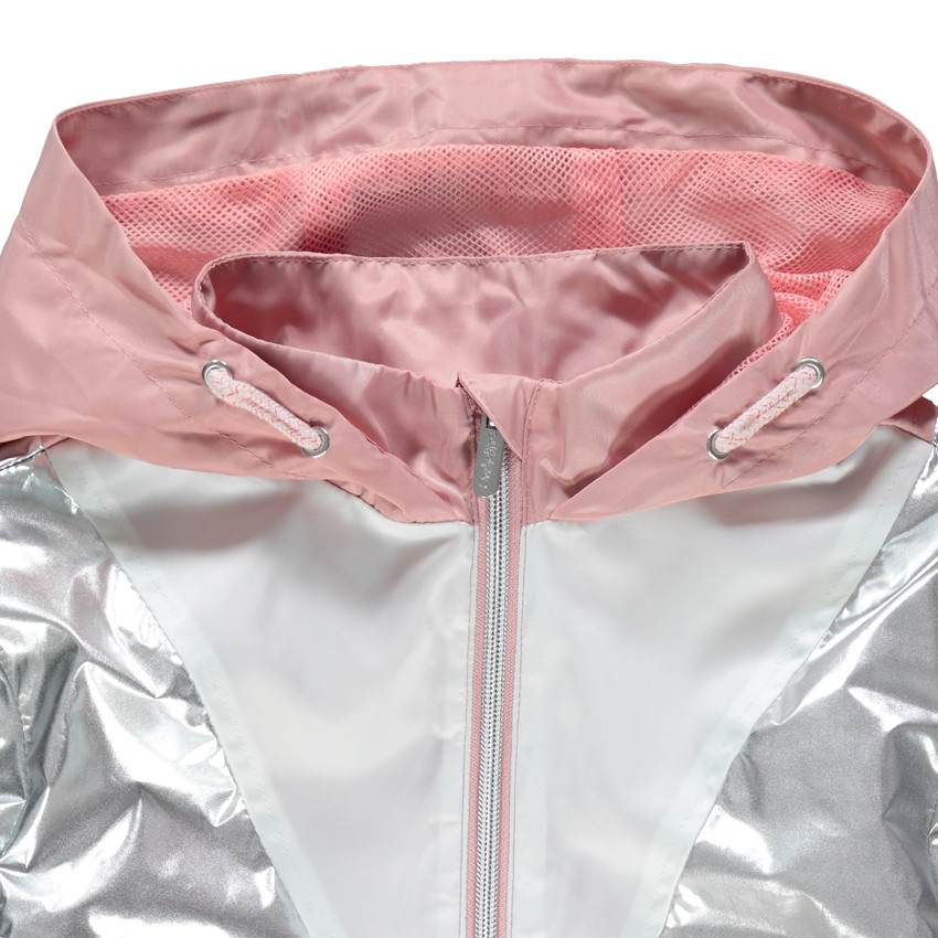 Coupe-vent rose/argenté à capuche doublé mesh 