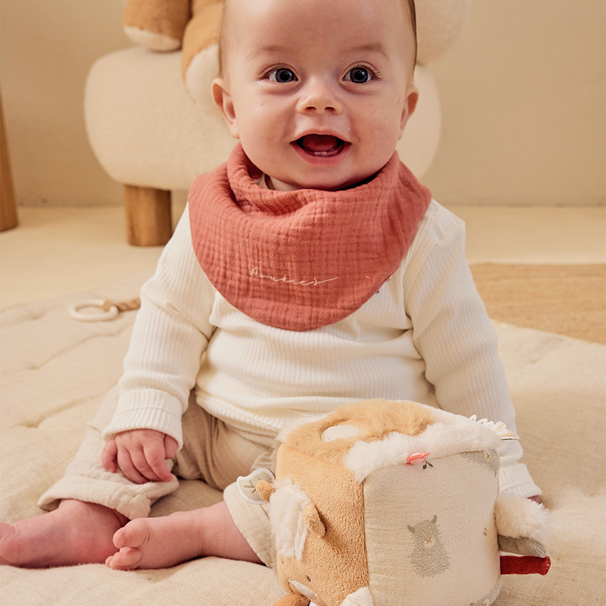 Lot de 2 bavoirs bandanas en gaze et éponge rouge/kaki 