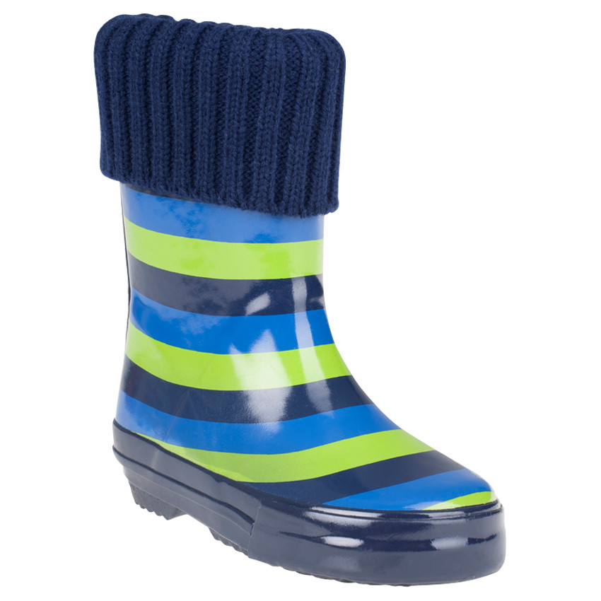 Bottes de pluie rayées avec revers en bord-côte 