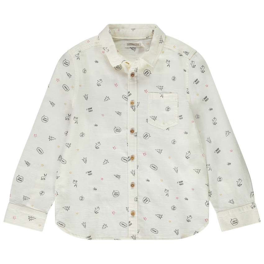 Chemise manches longues en popeline imprimé fantaisie pour garçon