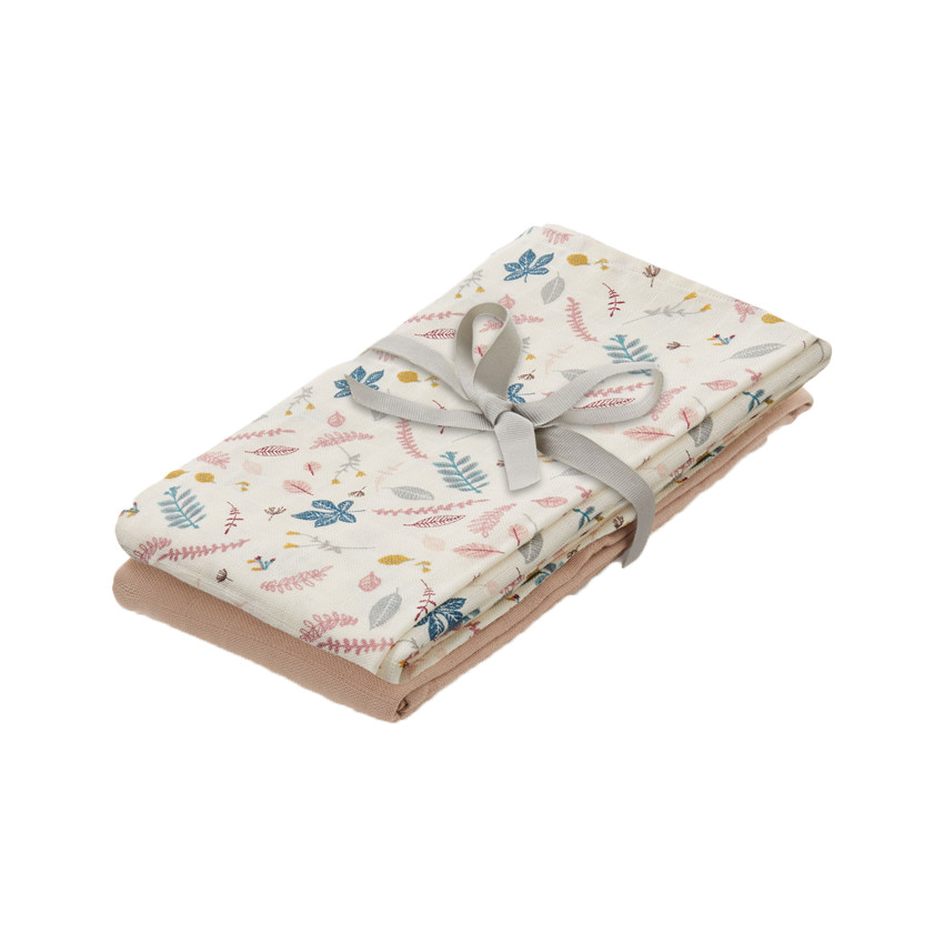 Lot de 3 langes 70 x 70 cm - Pressed leaves Rose Main Lot de 3 langes 70 x 70 cm - Pressed leaves Rose