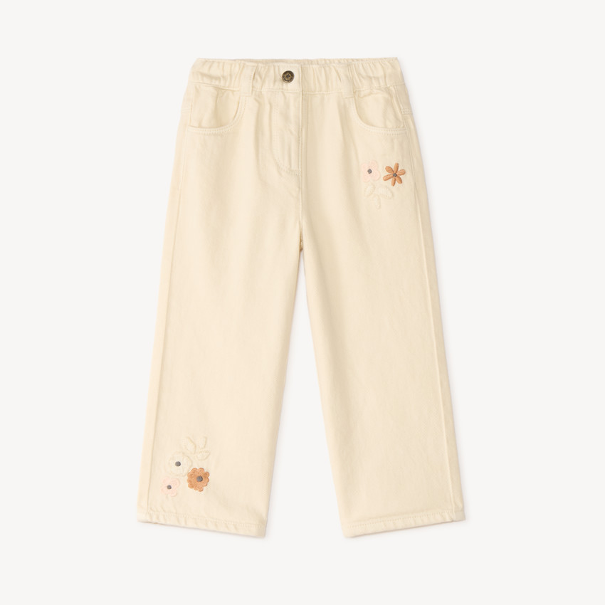 Jean en toile broderies fleuries pour bébé fille