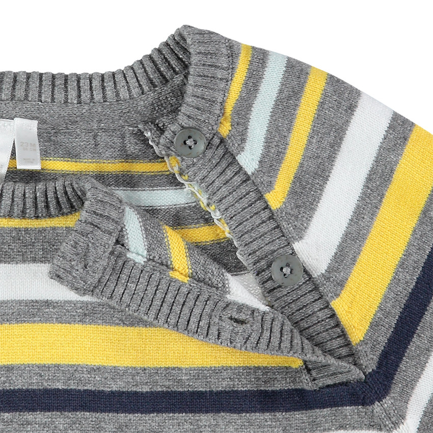 Pull en tricot à rayures jacquard et patch renard 