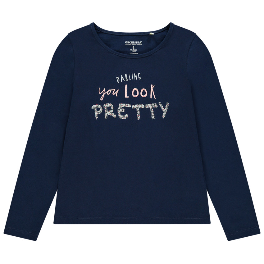 T-shirt manches longues print message en coton pour enfant fille 