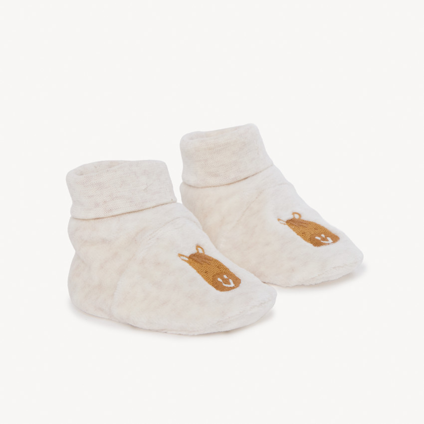 Chaussons en velours brodés cheval pour bébé garçon