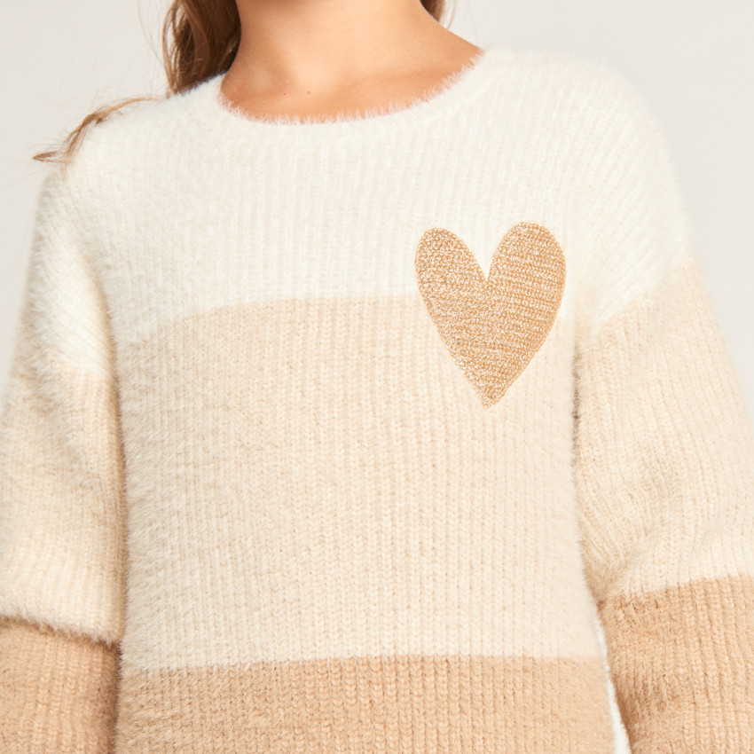 Robe en tricot effet colorblock pelucheux pour fille  