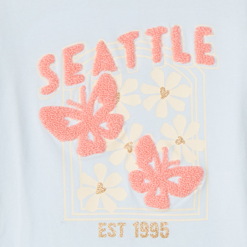 T-shirt manches courtes à patchs bouclettes pour fille 