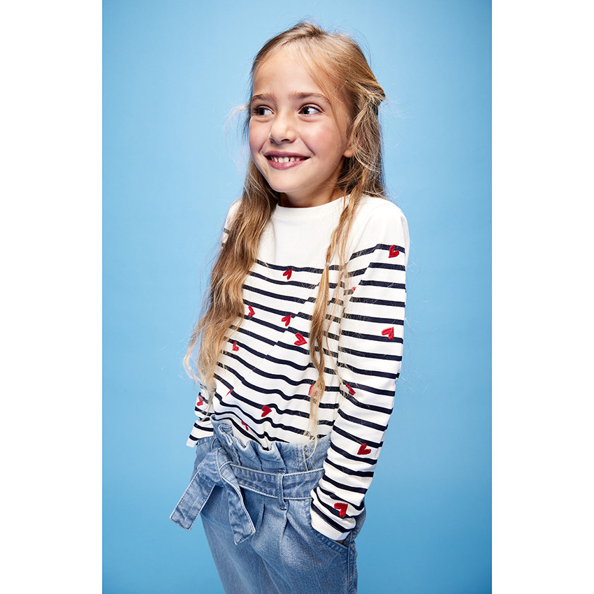 Marinière manches longues avec cœurs brodés pour fille 