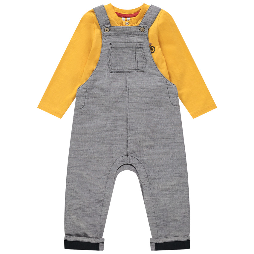 Ensemble t-shirt manches longues et salopette grise pour bébé garçon 