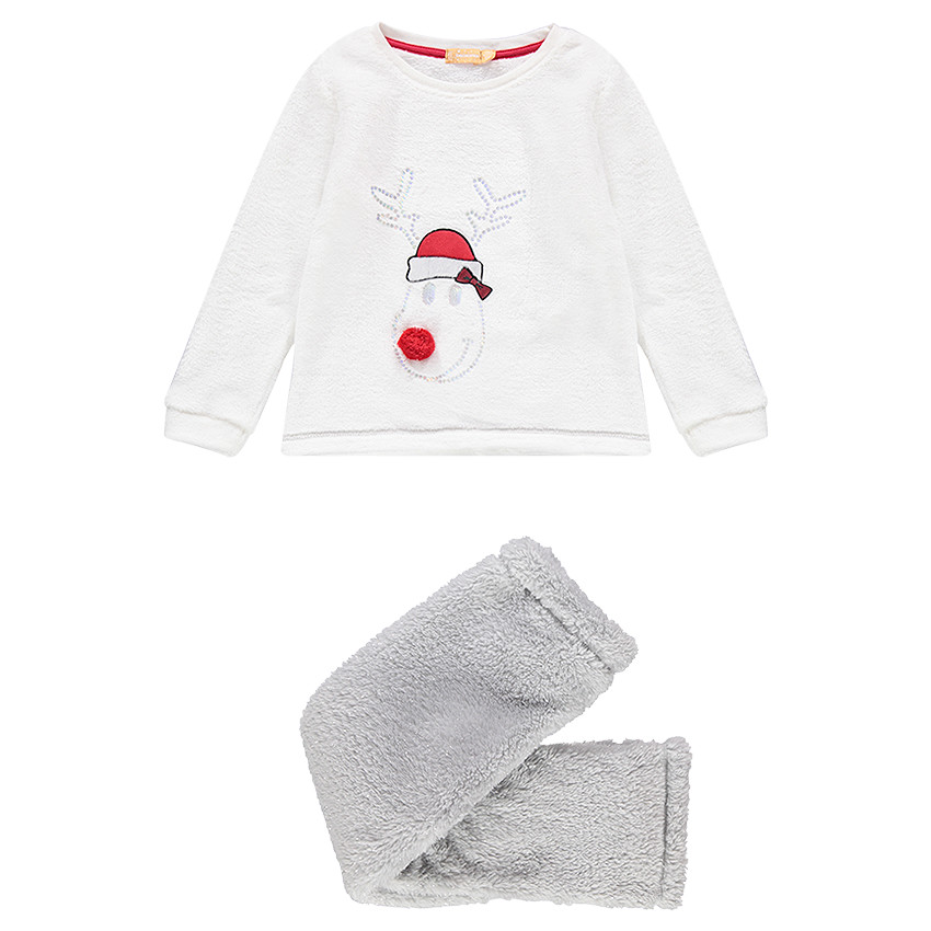 Junior - Pyjama de Noël en sherpa avec cerf brodé et pompons 