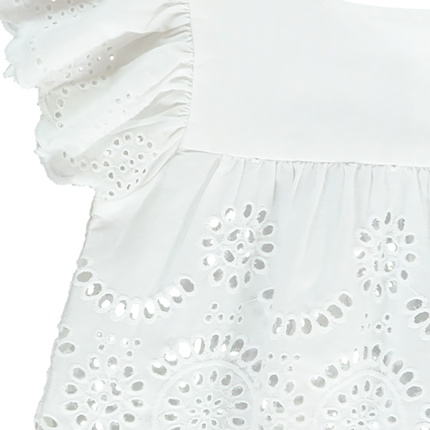 Tunique en voile manches volantée et broderie anglaise pour fille 