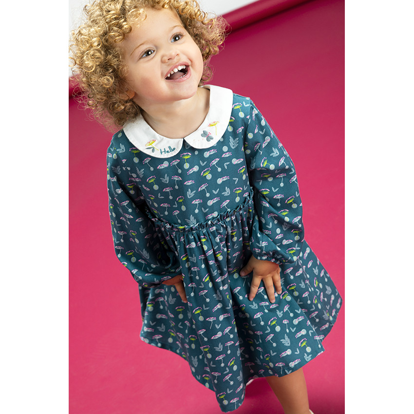 Robe à manches longues en tencel avec col claudine brodé et imprimé fleuri pour bébé fille 