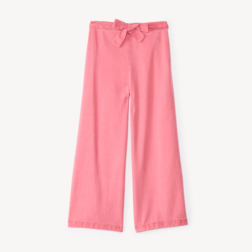 Pantalon large fille à nœud rose