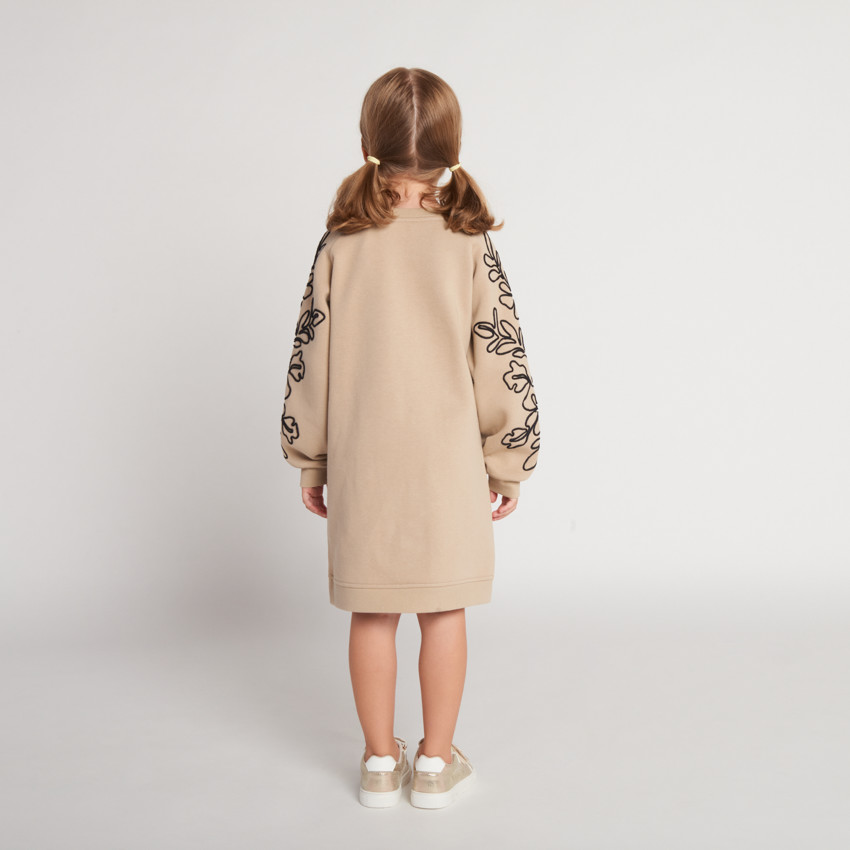 Robe sweat molletonnée avec cording sur les manches pour fille 