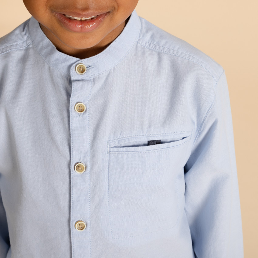 Chemise manches longues unie à col mao garçon 