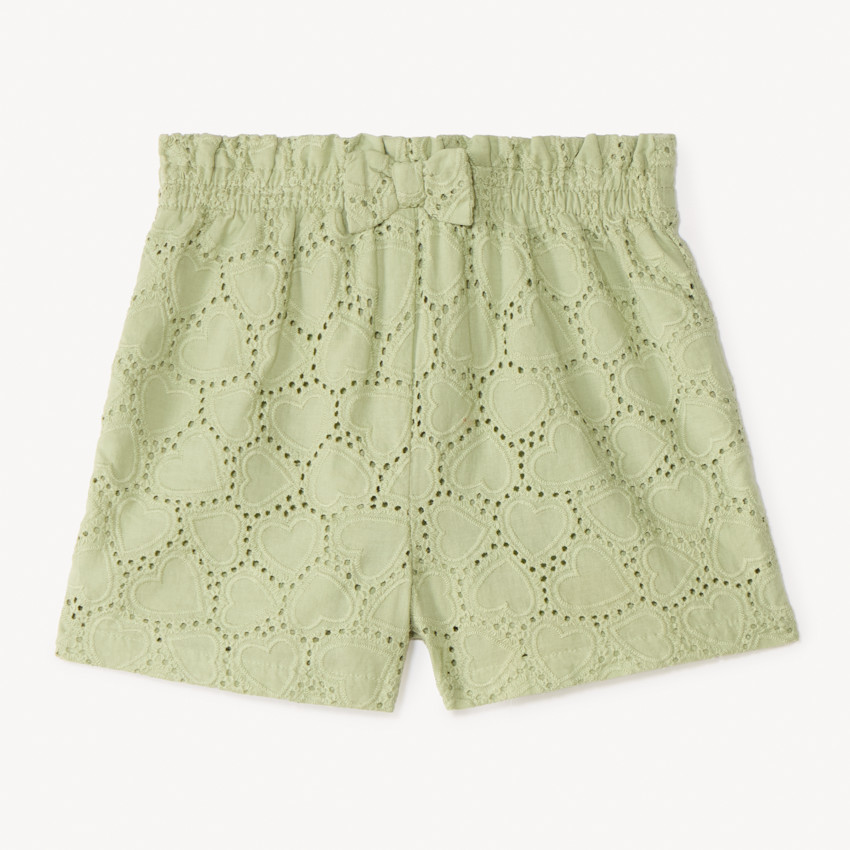 Short uni en broderie anglaise et nœud fantaisie pour bébé fille