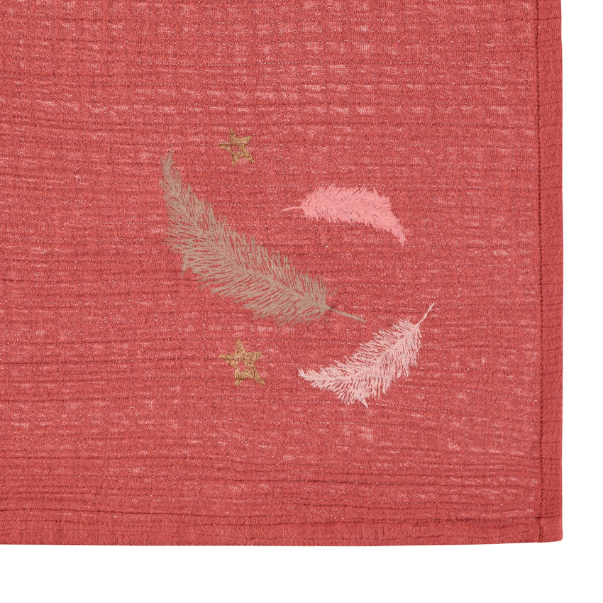 Lot de 3 langes en gaze de coton motif plumes   