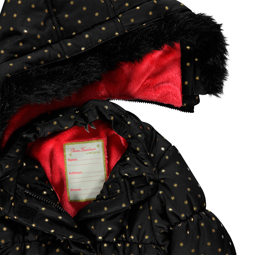 Parka à capuche amovible imprimée étoiles avec doublure sherpa et ceinture élastiquée 