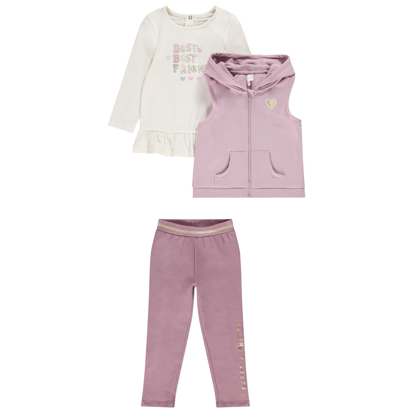 Ensemble gilet sans manche + t-shirt manches longues + legging pour bébé fille 