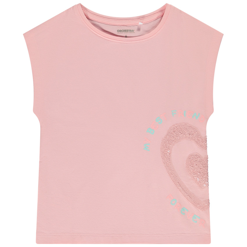 T-shirt manches courtes en jersey avec puff print et sequins pour fille 