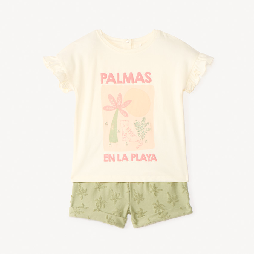 Ensemble 2 pièces t-shirt + short motifs palmiers pour bébé fille 