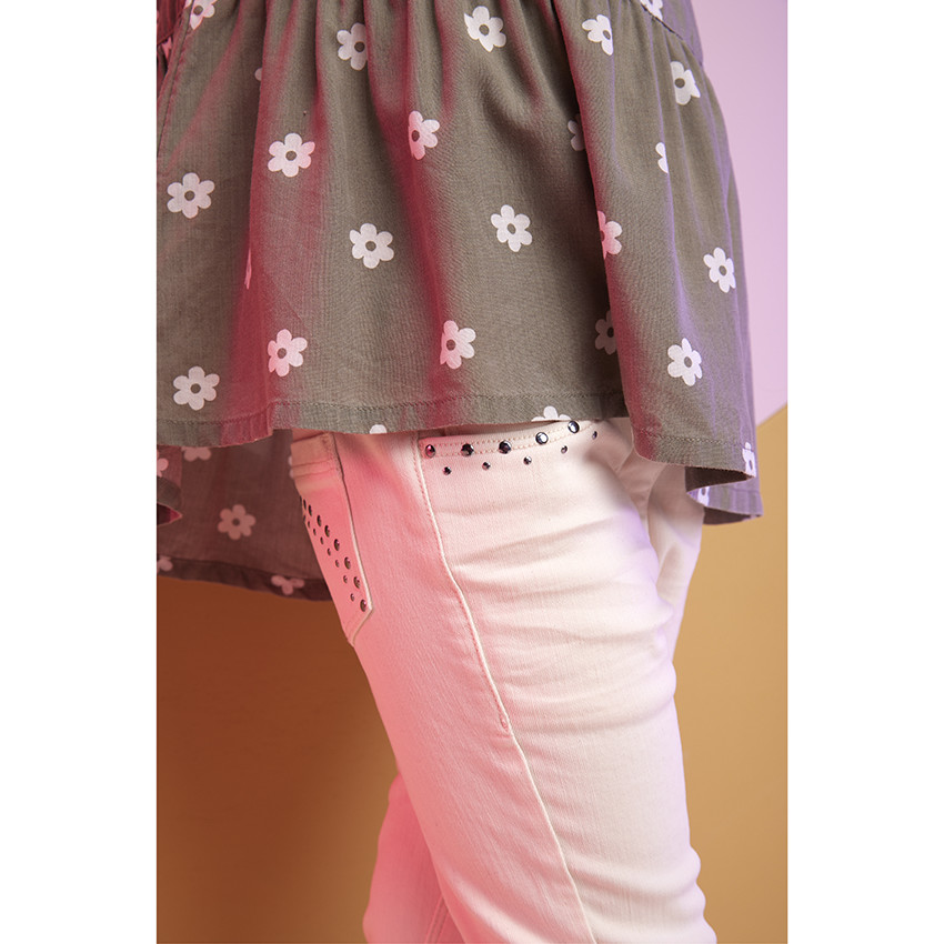 Jean slim uni en denim avec rivets décoratifs pour fille 