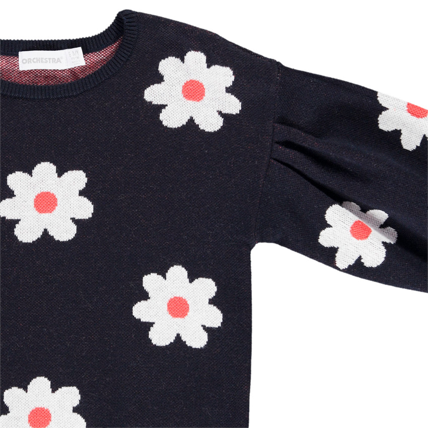Pull en tricot imprimé fleurs en jacquard pour fille 