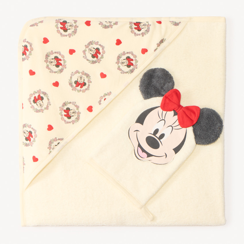 Set de bain cape + gant de toilette ludique Minnie Disney pour bébé fille