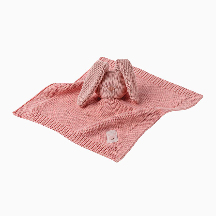 Doudou en tricot lapin 26cm - Rose Main Doudou en tricot lapin 26cm - Rose