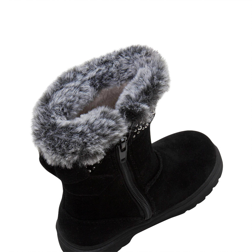 Bottes effet cuir suédé avec bande à strass et col en fausse fourrure 