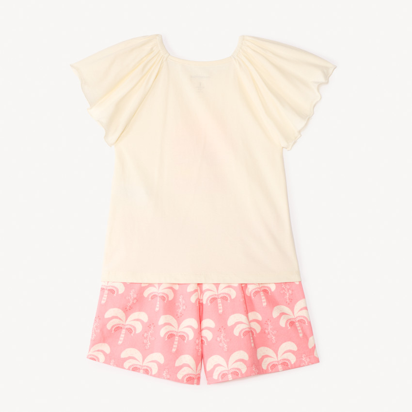 Ensemble 2 pièces t-shirt manches courtes + short motifs palmier pour fille 