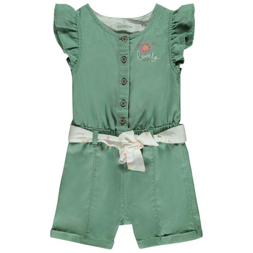 Combishort unie avec ceinture imprimée à nouer pour bébé fille 
