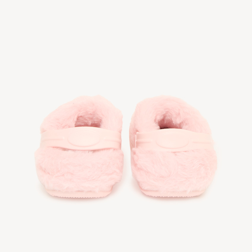 Chaussons babies fille style sabot à fausse fourrure et patch 
