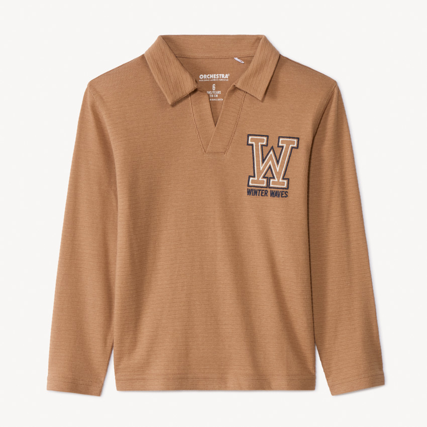 Polo manches longues fantaisie brodé pour garçon