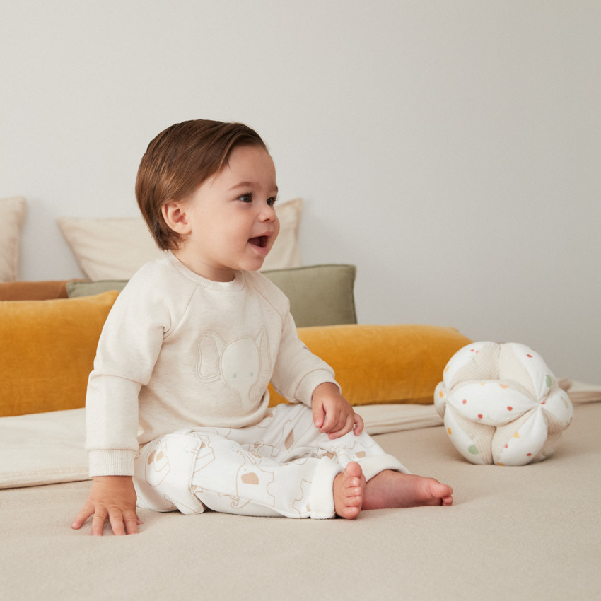 Ensemble 2 pièces molleton motifs éléphants pour bébé 